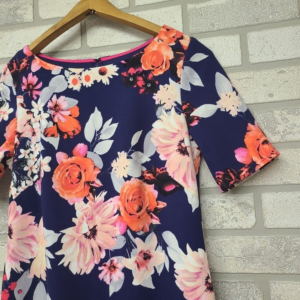 Eliza J Blue Pink Floral Short Sleeve Dress Size 4 - Picture 3 of 9